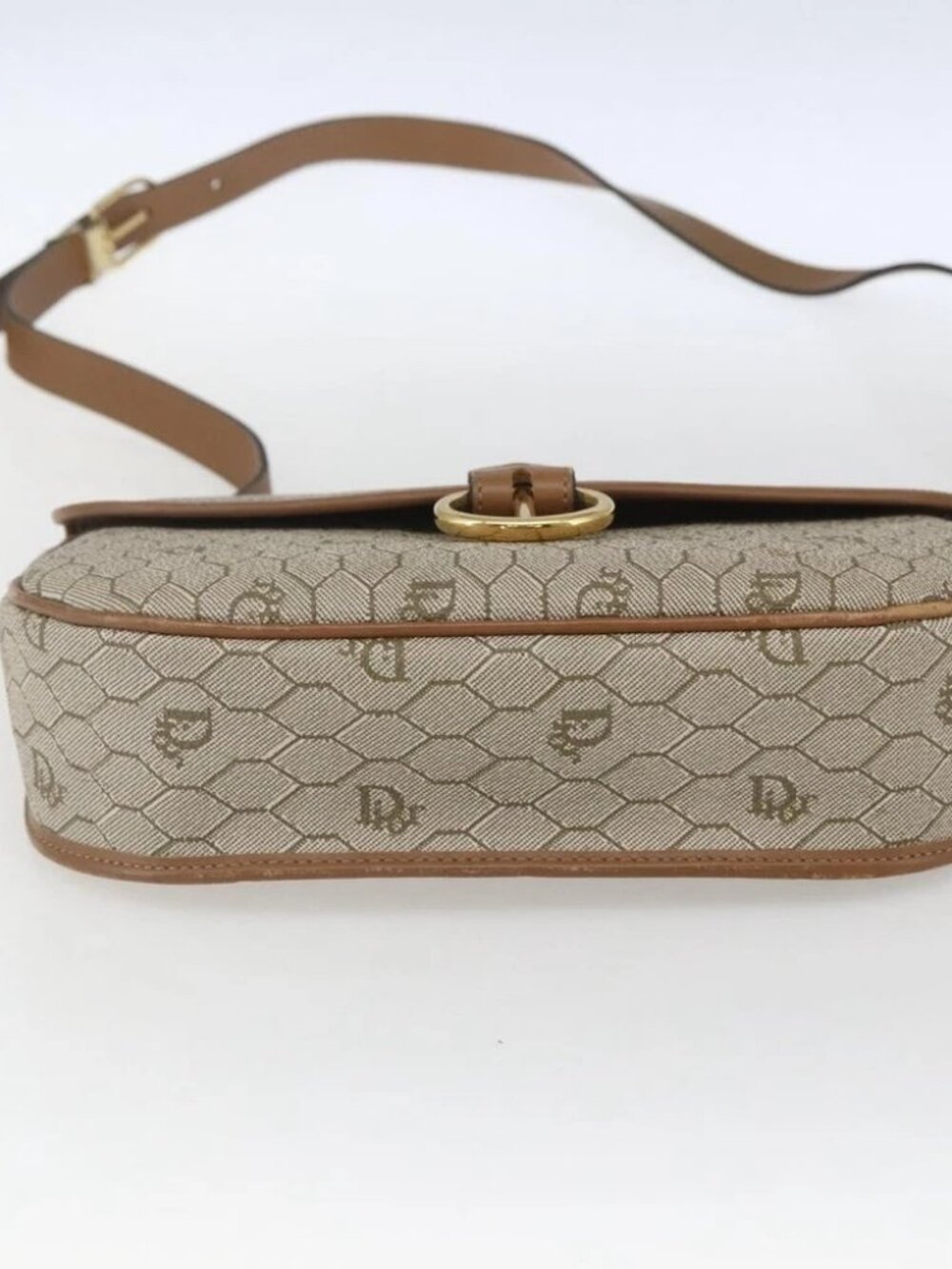 Christian Dior Honeycomb Canvas Shoulder Bag Beige Gold - Picture 6 of 14